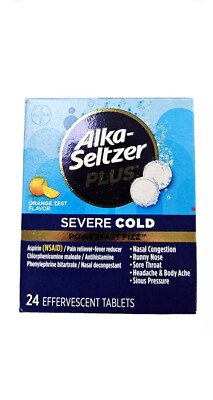 Alka-Seltzer Plus SEVERE COLD ORANGE ZEST 24 Effervescent Tabs Exp:02/25