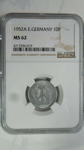 Germany DDR 10 Pfennig, 1952 A, NGC MS 62 Key Date
