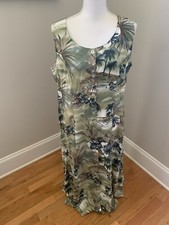 Teddi Womens Vintage Tropical Green Sleeveless Button Down Maxi Dress size 12