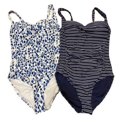 Nip Tuck Lot Size 4 Swimsuits Nautical Blue White Adjustable Tummy Control