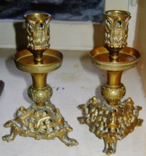 PAIRE D'ANCIENS BOUGEOIRS BRONZE EPOQUE RESTAURATION LOUIS XVIII 1820  D1417