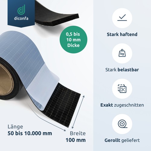 Gummistreifen SELBSTKLEBEND 100mm 10cm - 7mm 8mm 9mm 10mm stark - bis 10m lang - Bild 2 von 9
