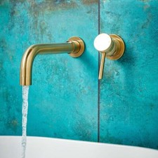 Wall Mounted Modern Bathroom Basin Sink Tap Single Lever Curved Spout Brass