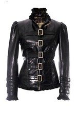 Women's Short Fitted Black Leather Buckle Corset Fetish Punk Style Jacket