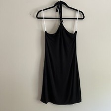 Lulus Women L Black Jersey Knit Stretch Ready To Wow Halter Bodycon Mini Dress