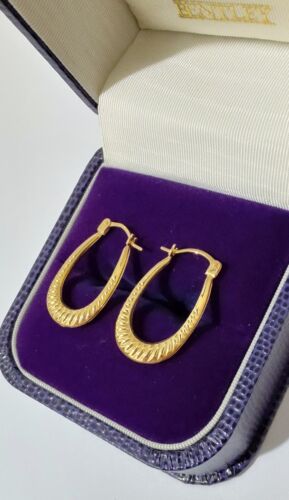 BRAND NEW 9CT GOLD CREOLE HOOP PATTERNED EARRINGS - PAIR - 9CT GOLD - Bild 1 von 1