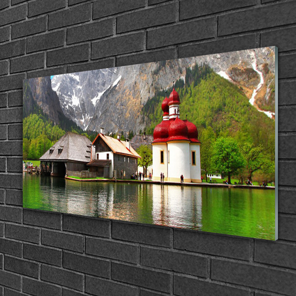 Tableau sur verre lavable 100x50 cm impression durable paysage maison de montagne