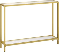 39.4" Gold Console Table, Tempered Glass Sofa Table, Modern Entryway Table, Narr