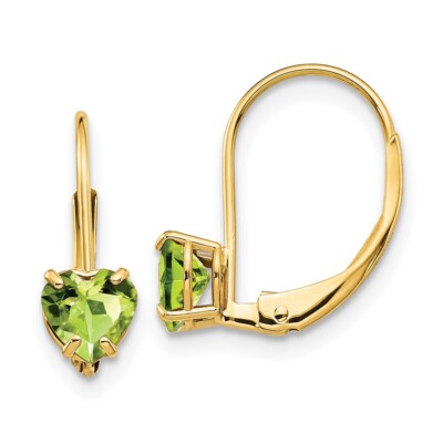 17mm 14K Yellow Gold 5mm Heart Peridot Leverback Earrings