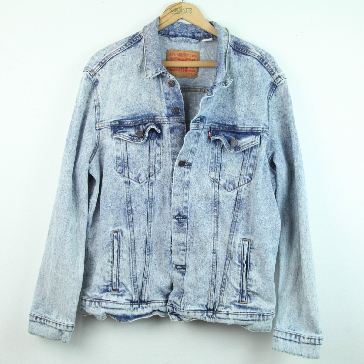 Levis Mens Large Jean Jacket Y2K Acid Wash Trucker Grunge Western Punk  Skater