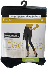 No Nonsense BLACK Ponte Polish Look Leggings Pintuck Detail Black XL 16-18 NWT