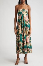 Zimmermann Lexi Tropical Convertible Linen Midi Dress Green Palm Sz 1 US 6
