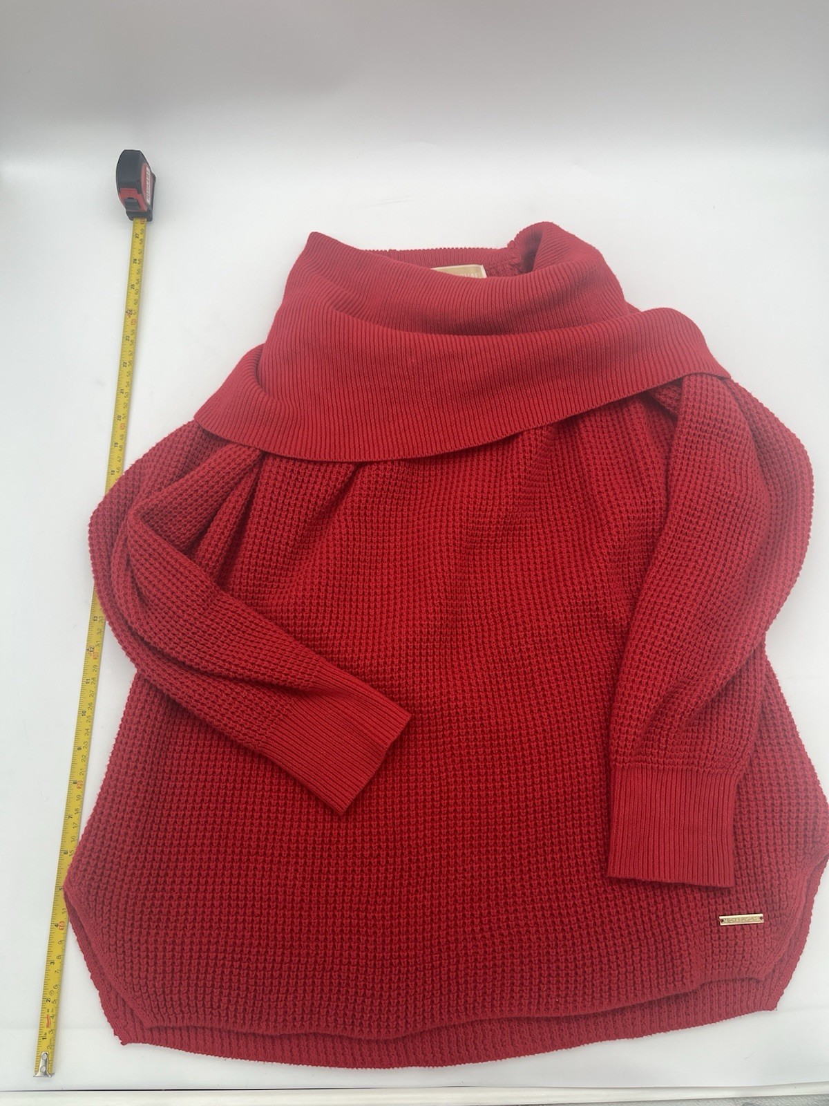 Michael Kors Women’s Medium Red Waffle Knit Sweater Ribbed Cowl Neck