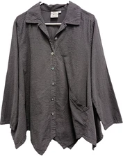 Mill Valley Womens Lagenlook Shirt Small Gray Striped Uneven Coastal Minimalist