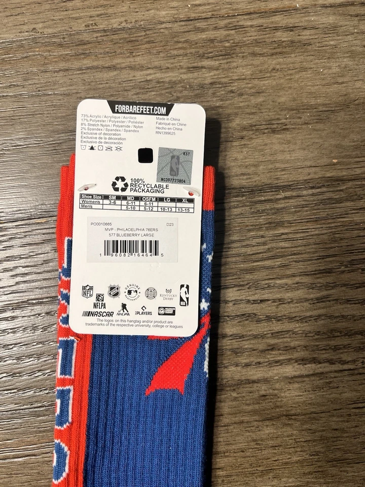 76ers Crew Socks, For Bare Feet Brand, Men’s L 10-13, New - Image 3 of 3