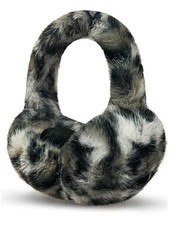 Womens Leopard Ear Muffs, Soft Winter Ear Covers Foldable Fluffy White Leopard
