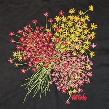 Bob Mackie Wearable Art Black Cotton Embroidered Floral T-Shirt Womens Large