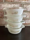 Four Vintage Anchor Hocking Fire King Harvest 12oz Mini Casserole Dishes w/Lids