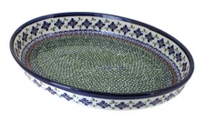 Blue Rose Polish Pottery Mosaic Flower Medium Oval Baker