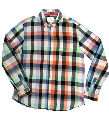 Scotch & Soda Amsterdam Men Shirt Squared Print Multicolor Long Sleeve XL