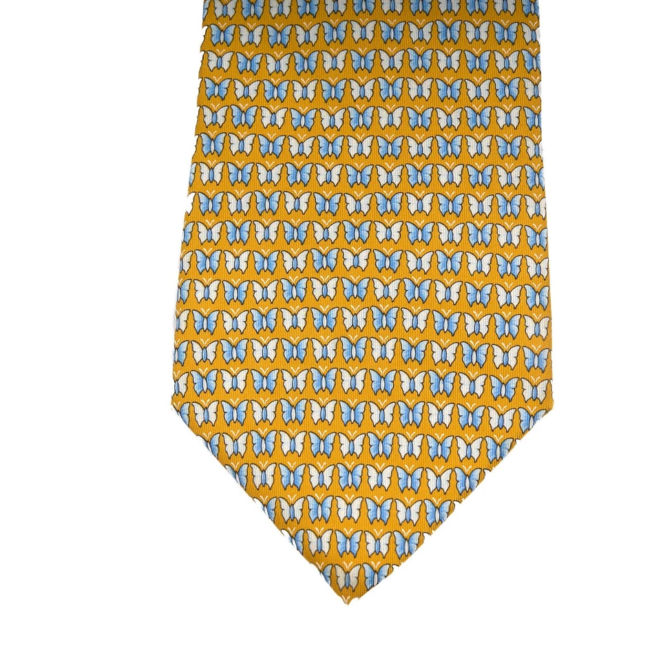 Gravata de seda masculina Brooks Brothers estampa borboleta amarela resistente a manchas 65" - Imagem 3 de 4
