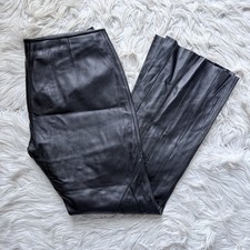 Vintage Y2K flare leather black wide leg trouser pants moto women  s 6 S / M 