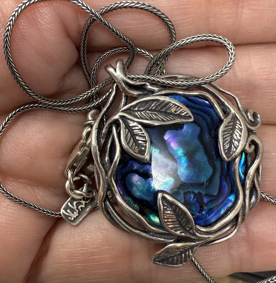 Collar abulón azul 925 plata esterlina SHABLOOL DIDAE artista israelí vintage Foto 2 de 4