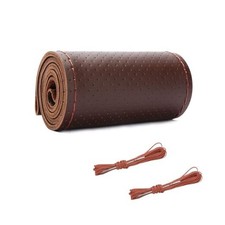 Genuine Leather Steering Wheel Cover, Breathable Anti-Slip Full Hole Coffee