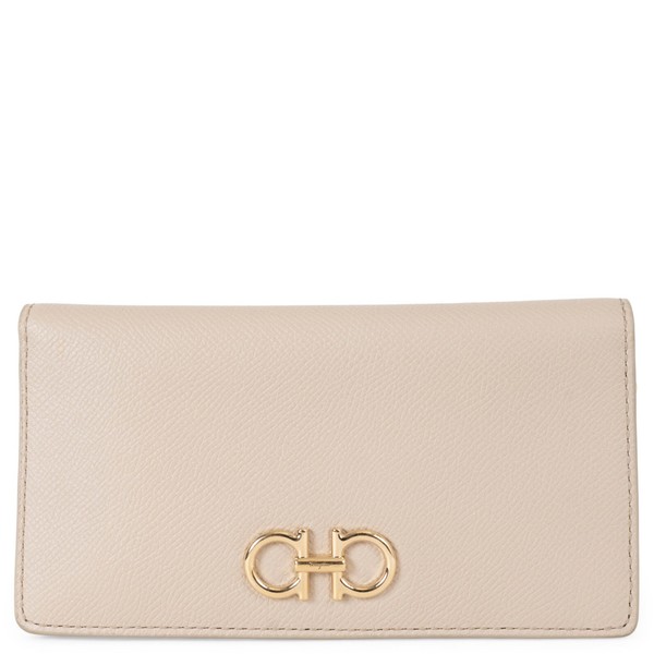 73319 authentische Salvatore Ferragamo steinbeige Leder GANCINI CONTINENTAL Geldbörse