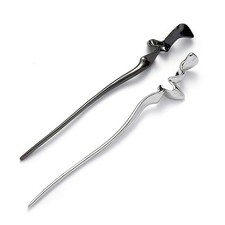 2Pcs Irregular Lines Hair Chopsticks, Chinese Sticks Silver, Black