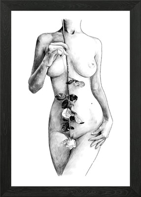 Naked Girl Body with Rose Framed Wall Art Poster Canvas Print Picture