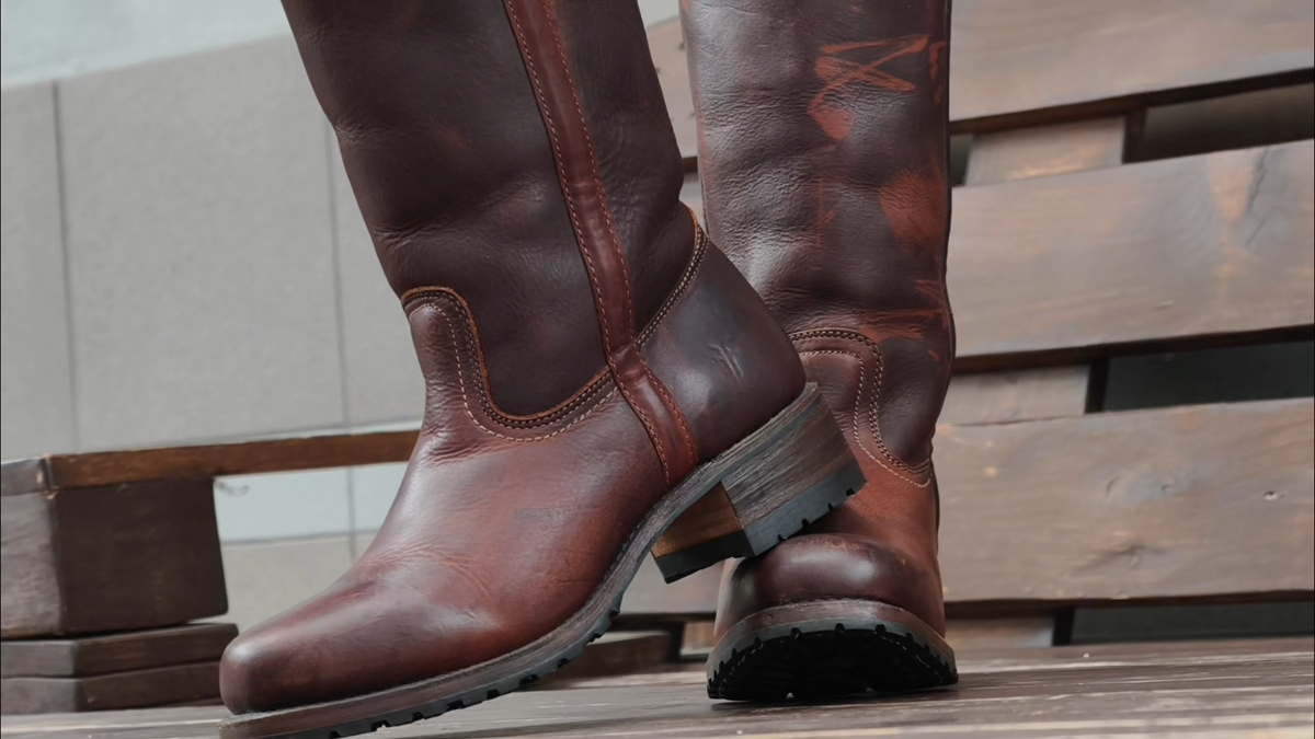 Frye - Campus Vintage Knee High Distressed Brown Leather Shearling