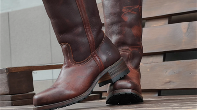 Frye - Campus Vintage Knee High Distressed Brown Leather Shearling