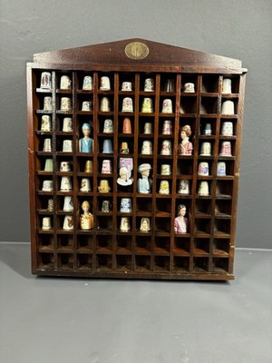 Vintage Lot Of 60 Thimbles Wood-Porcelain-Plastic & MSR Wooden Display Case
