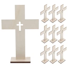 10Pcs Wooden Crosses for Crafts Standing Tabletop Cross for Church Home Decor...