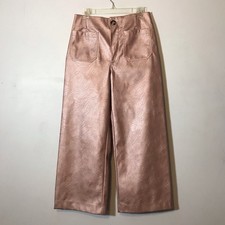 NEW Maeve The Colette Anthropologie Rose Gold Faux Leather Wide Leg Pants 28