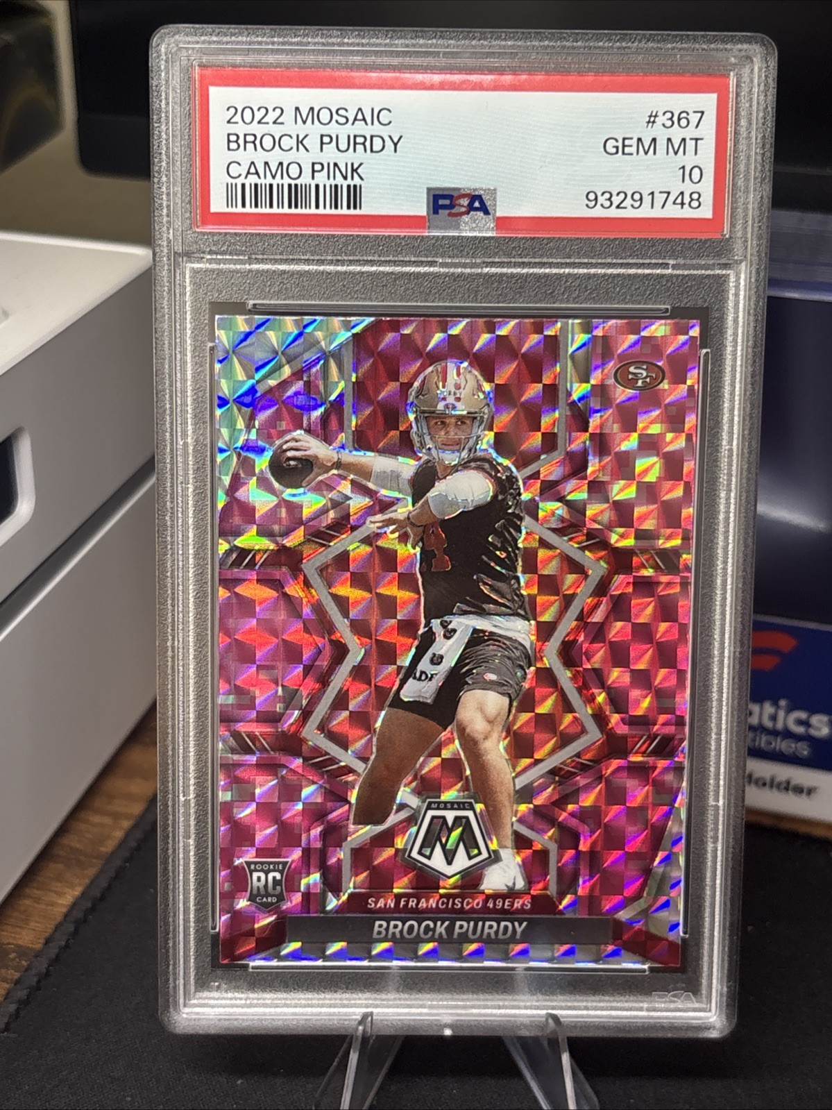 2022 Panini Mosaic Brock Purdy #367 Camo Pink Rookie PSA 10 Gem Mint
