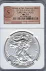 2012 (S) Silver Eagle Early Releases MS70 Struck at San Francisco NGC Rare Label