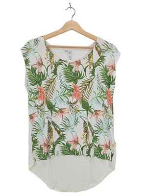 RAINBOW Schlupf-Bluse Damen Bluse Gr. DE 38 weiß-grün-hellorange Casual-Look