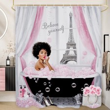 African Shower Curtain 60Wx71L, Black Pink Girl Woman Lady Shower Curtains fo...