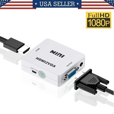HDMI to VGA Converter, Mini Adapter for HD Video and Audio Output, White