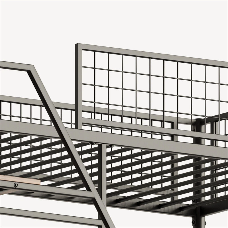 Cama tipo loft de metal de tamaño completo con escritorio, escaleras de almacenamiento, estantes y luz LED para dormitorio Foto 4 de 4