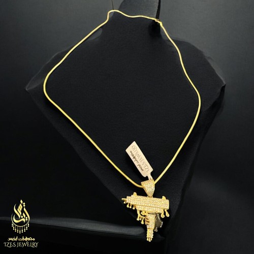 Gun Pendant for men solid yellow gold 14k with crystal beautiful gift