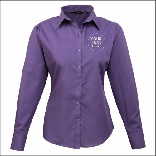 Personalised Embroidered Premier Ladies Long Sleeve Poplin Blouse Formal Shirt - Picture 22 of 26