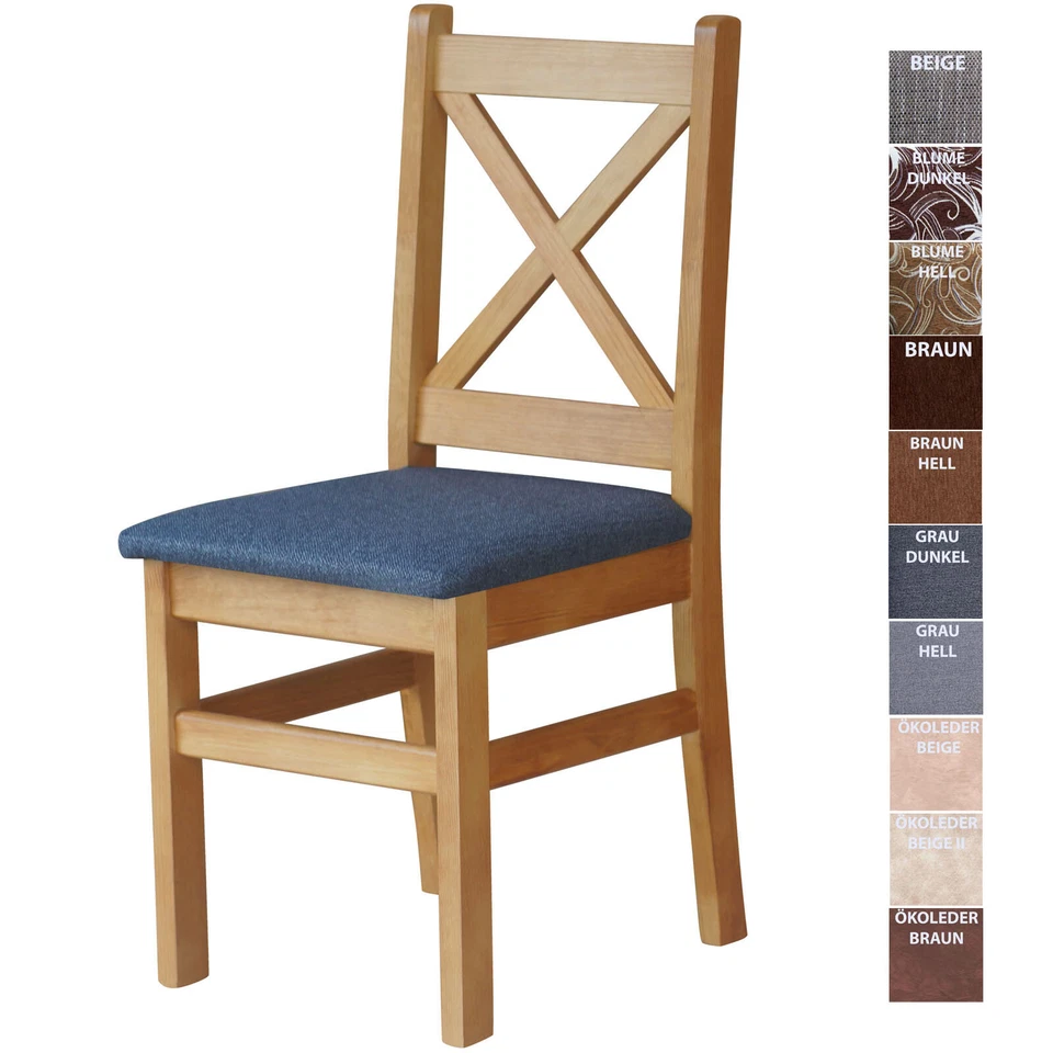 Stuhl Polsterstuhl KREUZSTUHL Alder Erle MASSIV KIEFER HOLZ-NEU restaurantstuhl