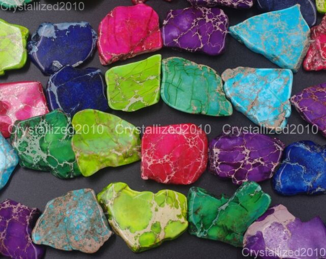 Natural Mixed Sea Sediment Jasper Gemstones 25~40mm Freeformed Sliced Beads 16&#039;&#039