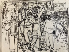 Very Beautiful Drawing Ink Carnival Dunkirk 1956 Costume Party North Ancient Art