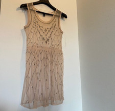 Y2K Beaded Sheer Dress Tunic Top Forever 21 Sz M Boho Coachella Pale Pink/Peach