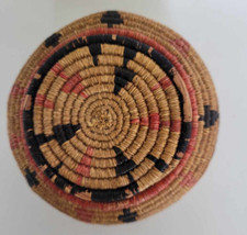 Vintage Old Native American Hand Woven Lidded Basket 1940's Navajo