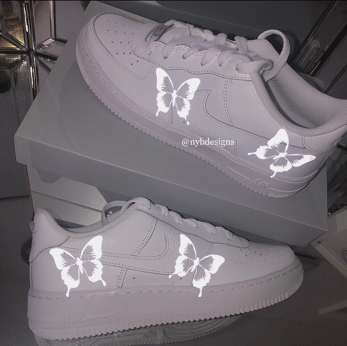 Mens Custom Nike Air Force 1 One butterfly Reflective Can Do Size